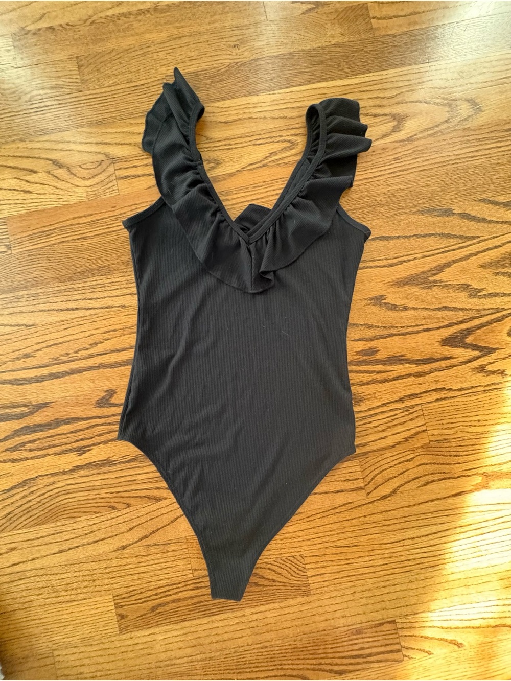 Socialite Black Ruffle Ribbed Bodysuit - Picture 5 of 5